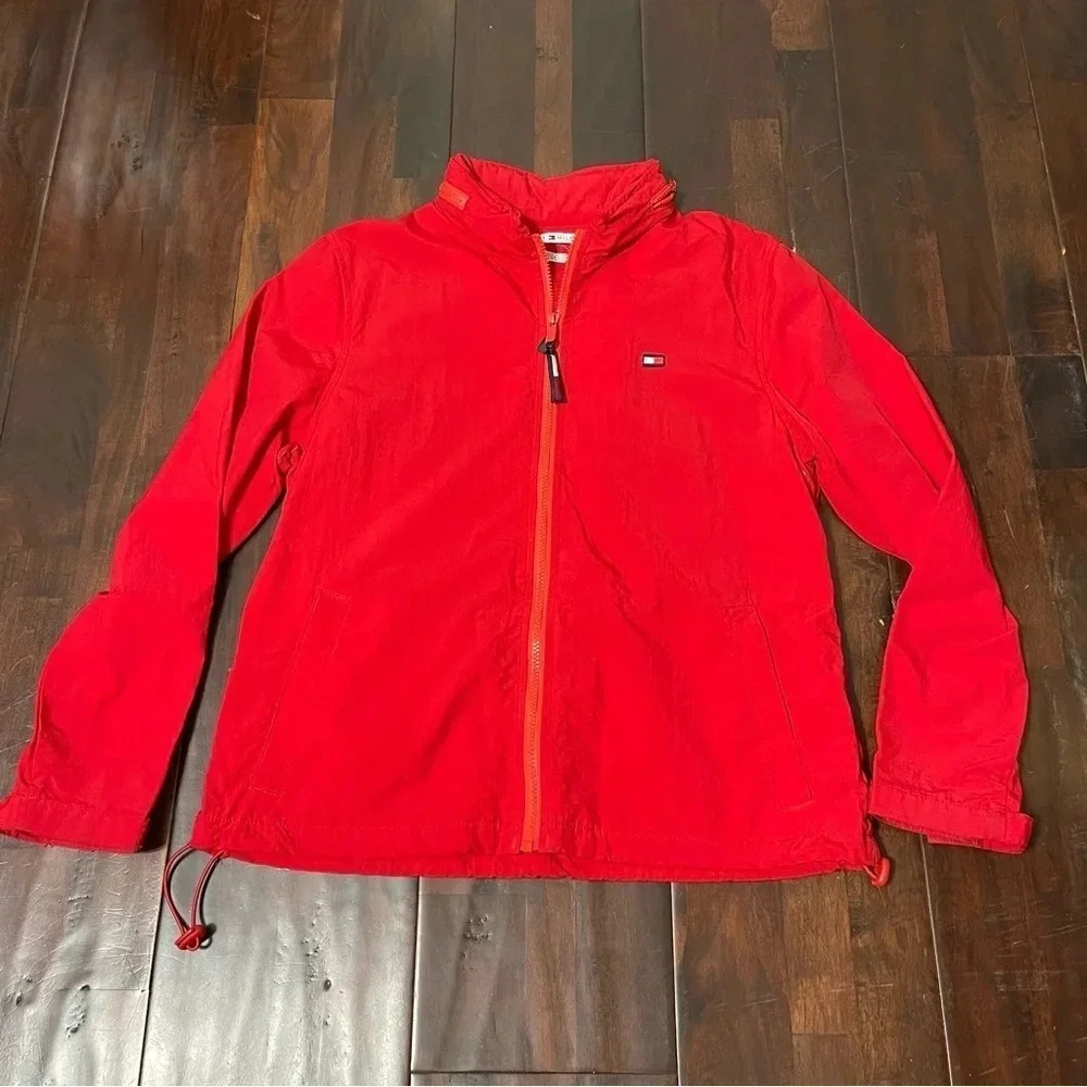 Tommy Hilfiger Vintage Red Windbreaker Womens Size Large Full Zip